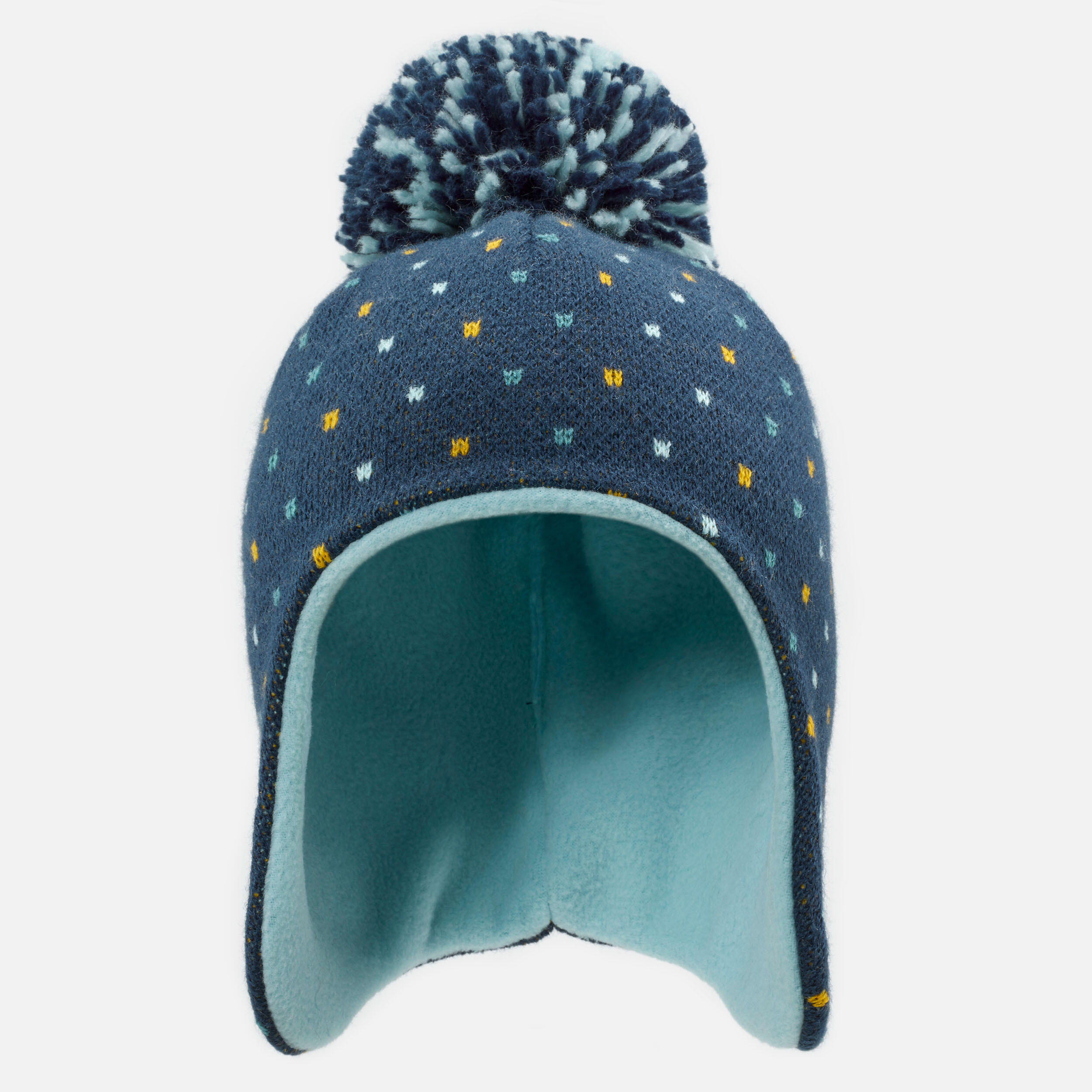 Baby Peruvian ski/sledge hat - SIMPLE WARM navy blue and turquoise 4/8