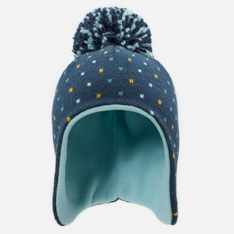 Bonnet bébé péruvien de ski / luge - SIMPLE WARM bleu marine et turquoise