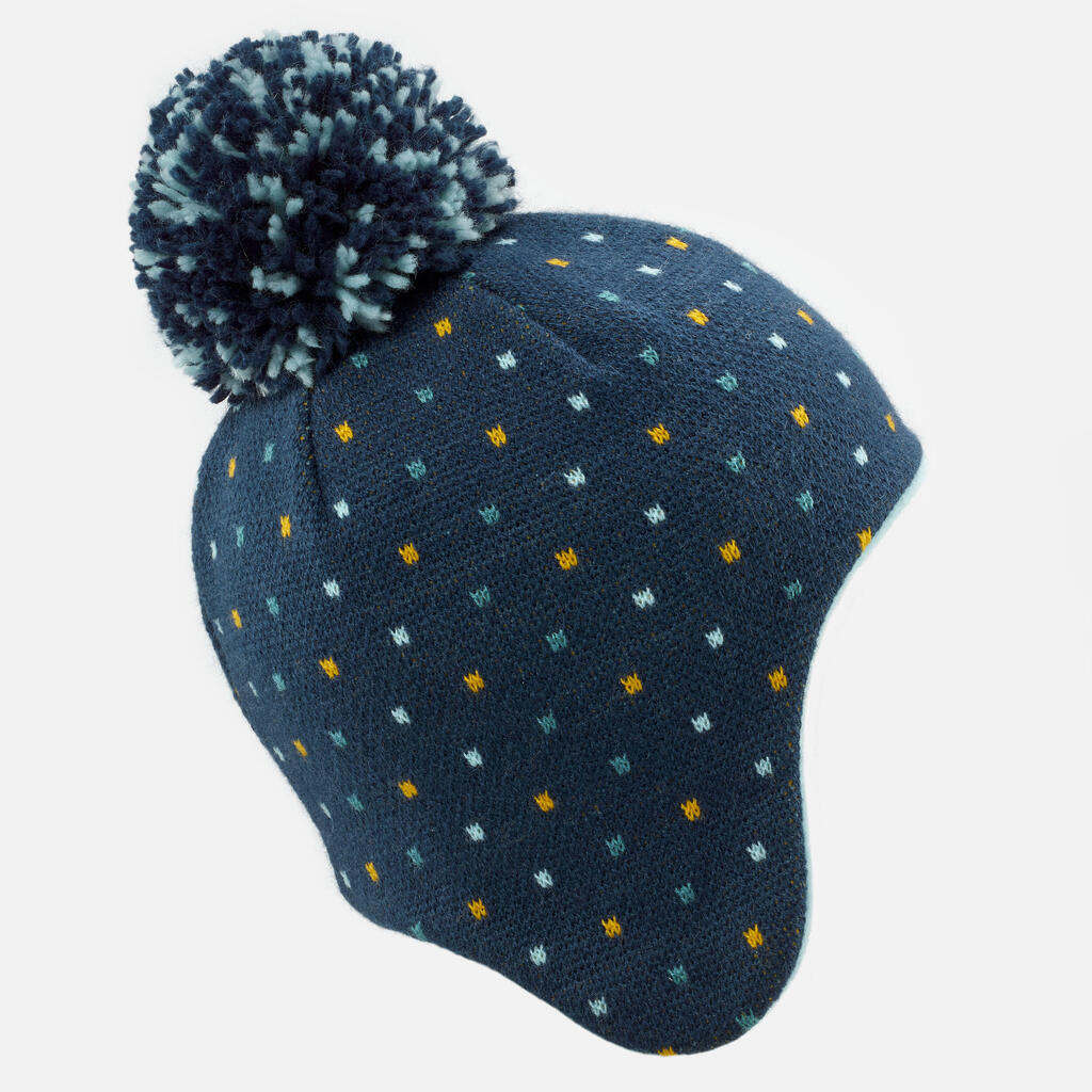Bonnet bébé péruvien de ski / luge - SIMPLE WARM bleu marine et turquoise