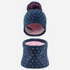 Mazuļu slēpošanas/ragavu cepure un tuneļšalle “Warm” braukšanai ar ragavām, tumši zila ar rozā punktiem