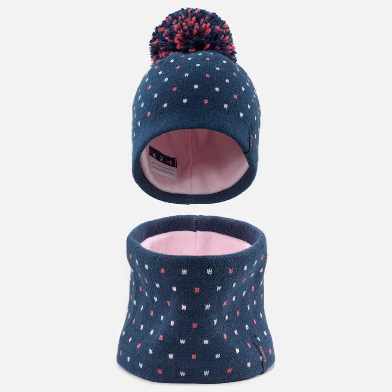 Uitrusten Stad bloem bizon Muts en nekwarmer voor skiën en sleeën peuter WARM marineblauw/roze  bolletjesmotief | WEDZE | Decathlon.nl