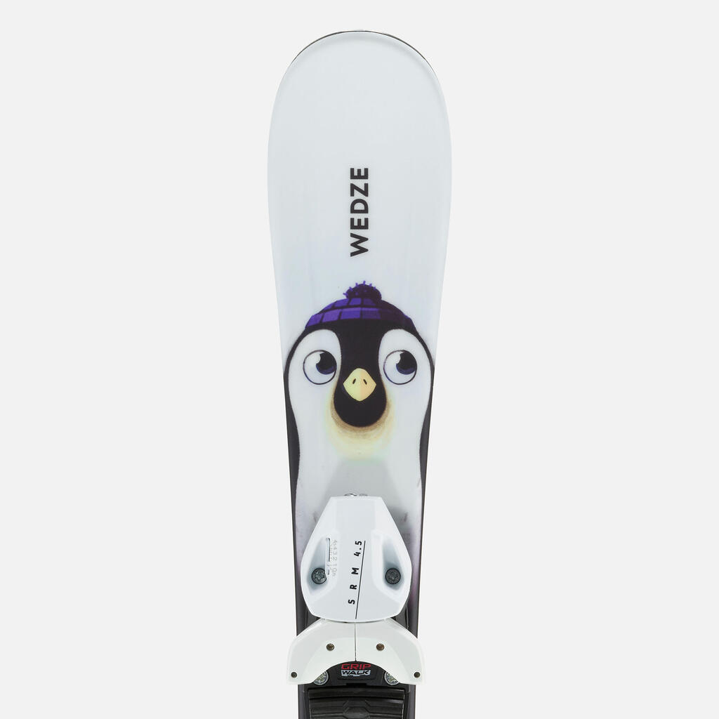 Bērnu kalnu slēpošanas slēpes ar stiprinājumiem “Boost 100”, ar pingvīna motīvu