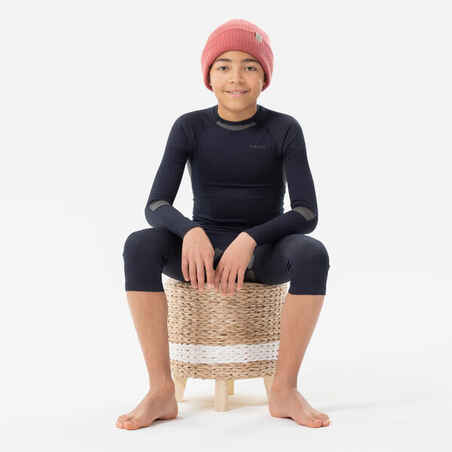 KIDS’ SKI BASE LAYER TOP - BL 500 SEAMLESS - BLUE & SAND