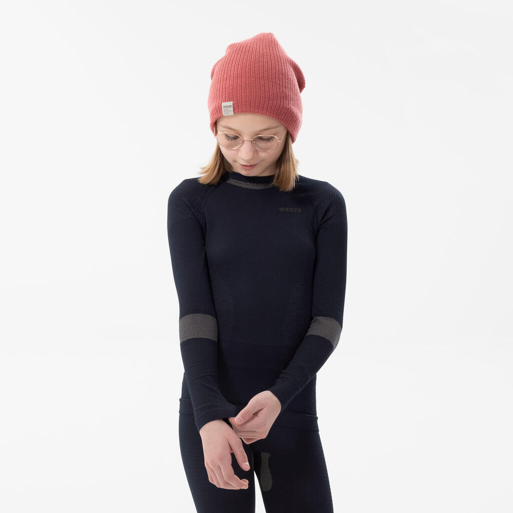 KIDS’ SKI BASE LAYER TOP - BL 500 SEAMLESS - BLUE & SAND