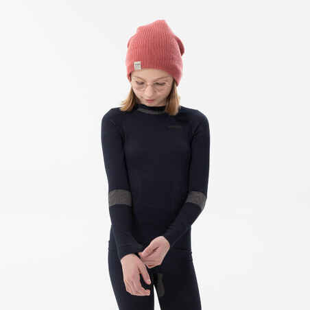 KIDS’ SKI BASE LAYER TOP - BL 500 SEAMLESS - BLUE & SAND