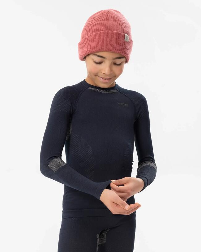 SOUS-COUCHE DE SKI HAUT ENFANT - BL 500 I-SOFT SANS COUTURES - BLEU ET SABLE