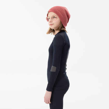 Kids’ seamless ski base layer I-Soft top - BL 900 - Navy / Beige