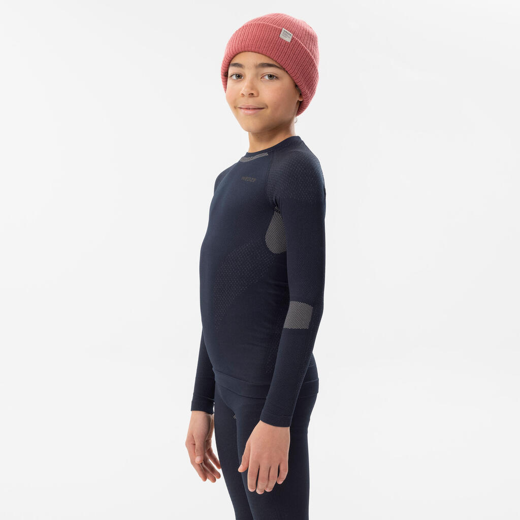 KIDS’ SKI BASE LAYER TOP - BL 500 SEAMLESS - BLUE & SAND