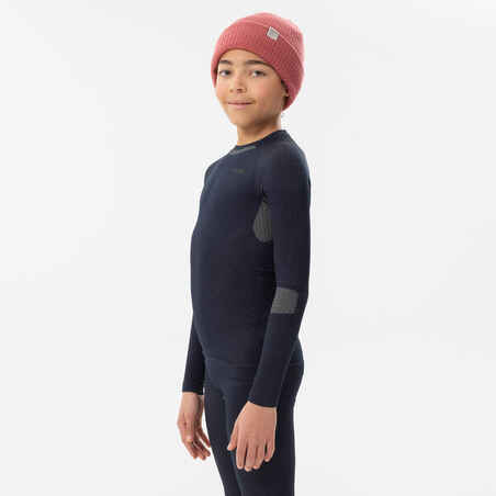 KIDS’ SKI BASE LAYER TOP - BL 500 SEAMLESS - BLUE & SAND