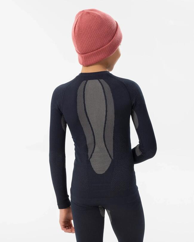 SOUS-COUCHE DE SKI HAUT ENFANT - BL 500 I-SOFT SANS COUTURES - BLEU ET SABLE