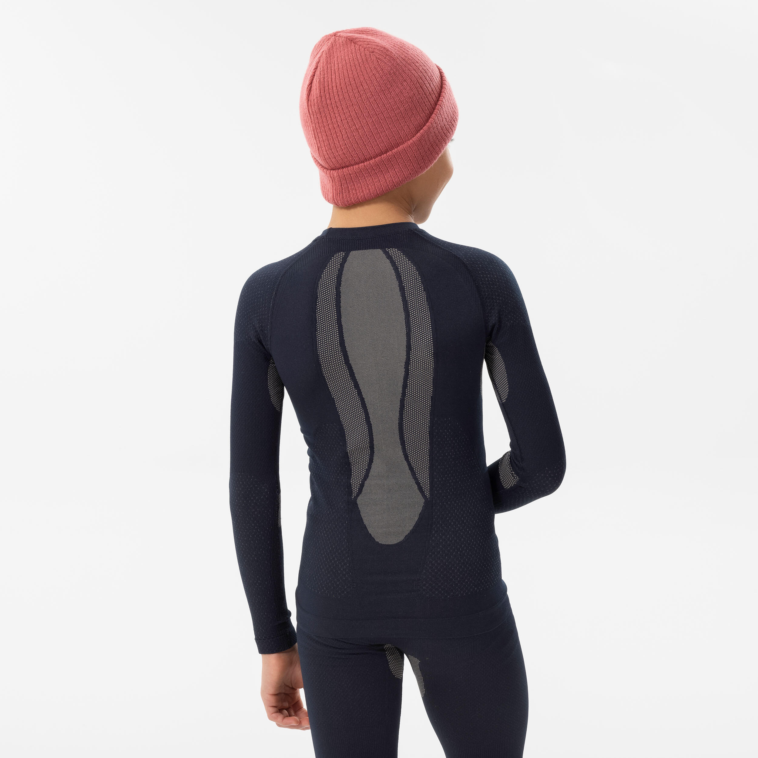 KIDS’ SKI BASE LAYER TOP - BL 500 SEAMLESS - BLUE & SAND 4/12