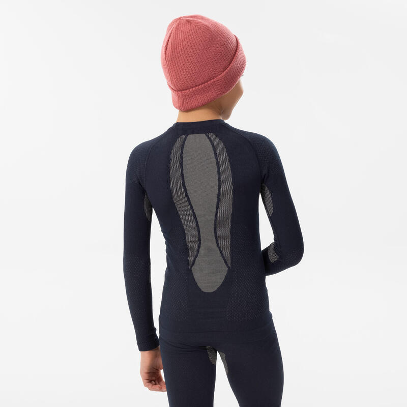 KIDS’ SKI BASE LAYER TOP - BL 500 SEAMLESS - BLUE & SAND