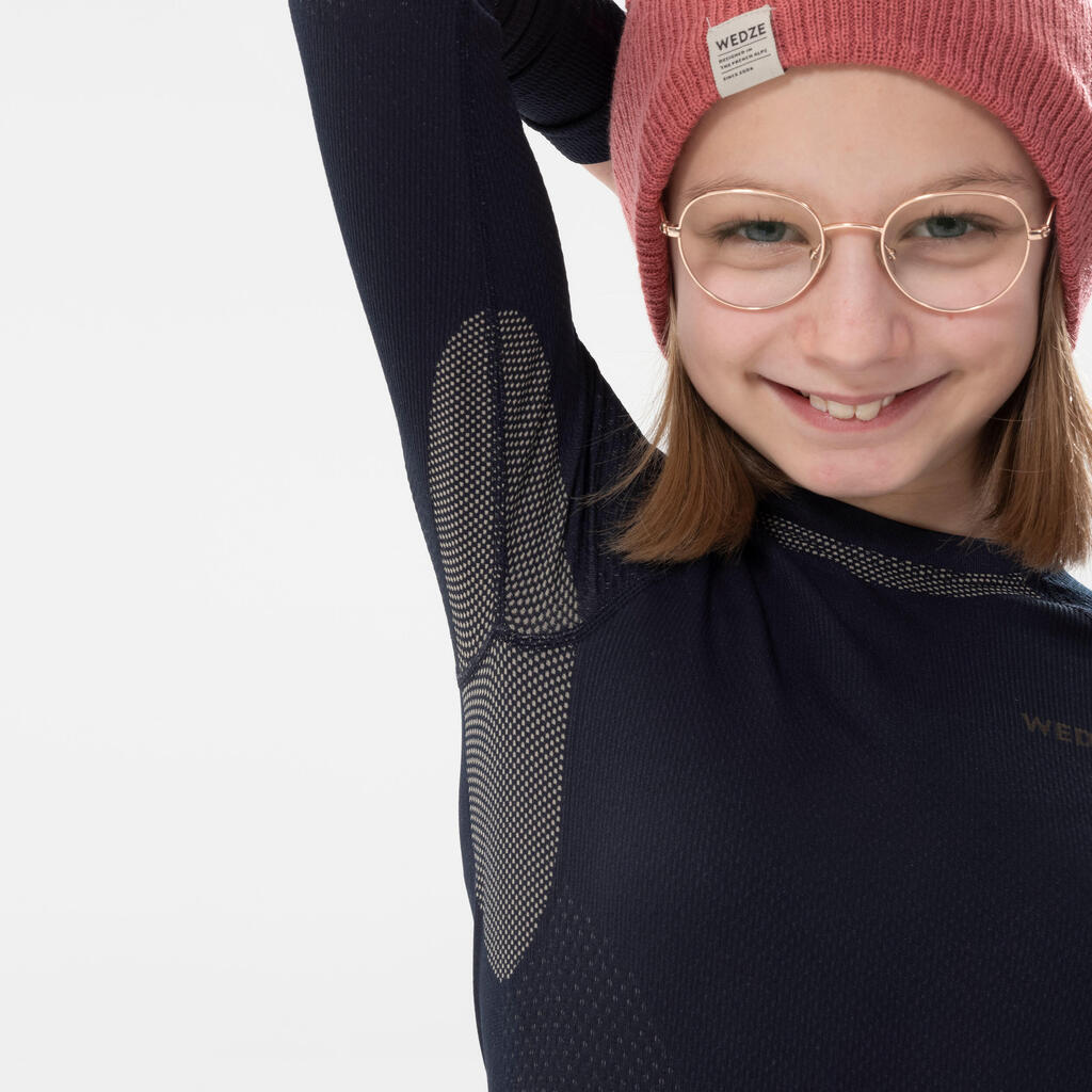 Kids’ seamless ski base layer I-Soft top - BL 900 - Navy / Beige