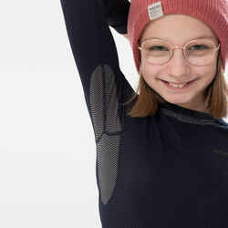 KIDS’ SKI BASE LAYER TOP - BL 500 SEAMLESS - BLUE & SAND