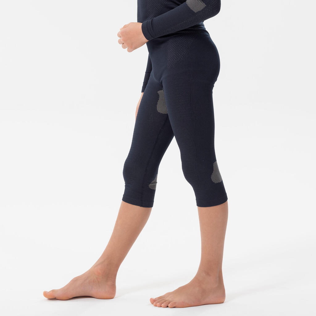 KIDS’ SKI BASE LAYER BOTTOMS - BL 500 SEAMLESS - BLUE & SAND