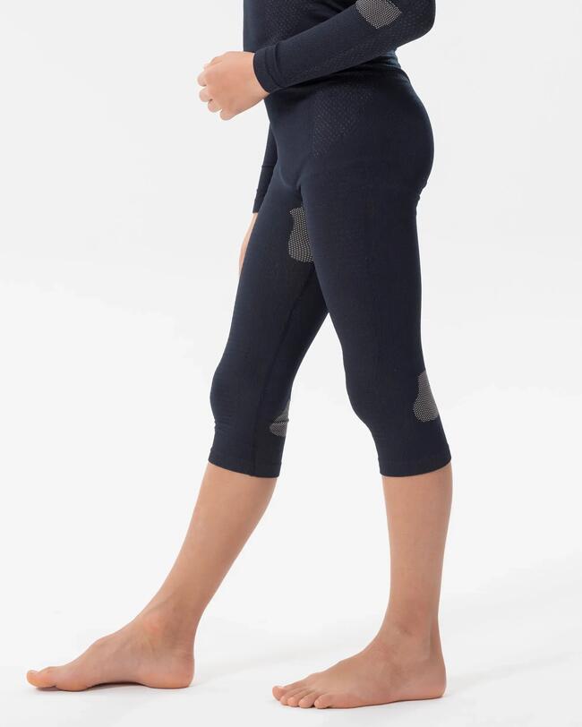 KIDS' SKI BASE LAYER BOTTOMS - BL 500 I-SOFT SEAMLESS - BLUE & SAND