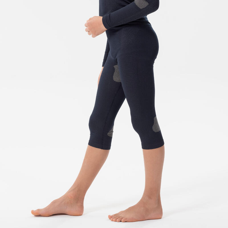 Kids’ seamless skiing thermal base layer bottoms I-Soft 900 - Navy / Beige