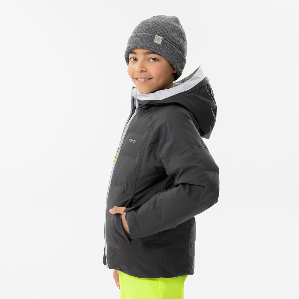 Detská lyžiarska prešívaná bunda 580 Warm veľmi hrejivá nepremokavá sivá