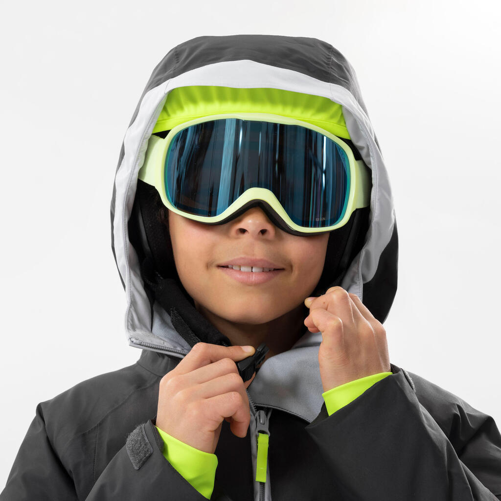 Bērnu silta un ūdensnecaurlaidīga, polsterēta slēpošanas jaka “580 Warm”, pelēka