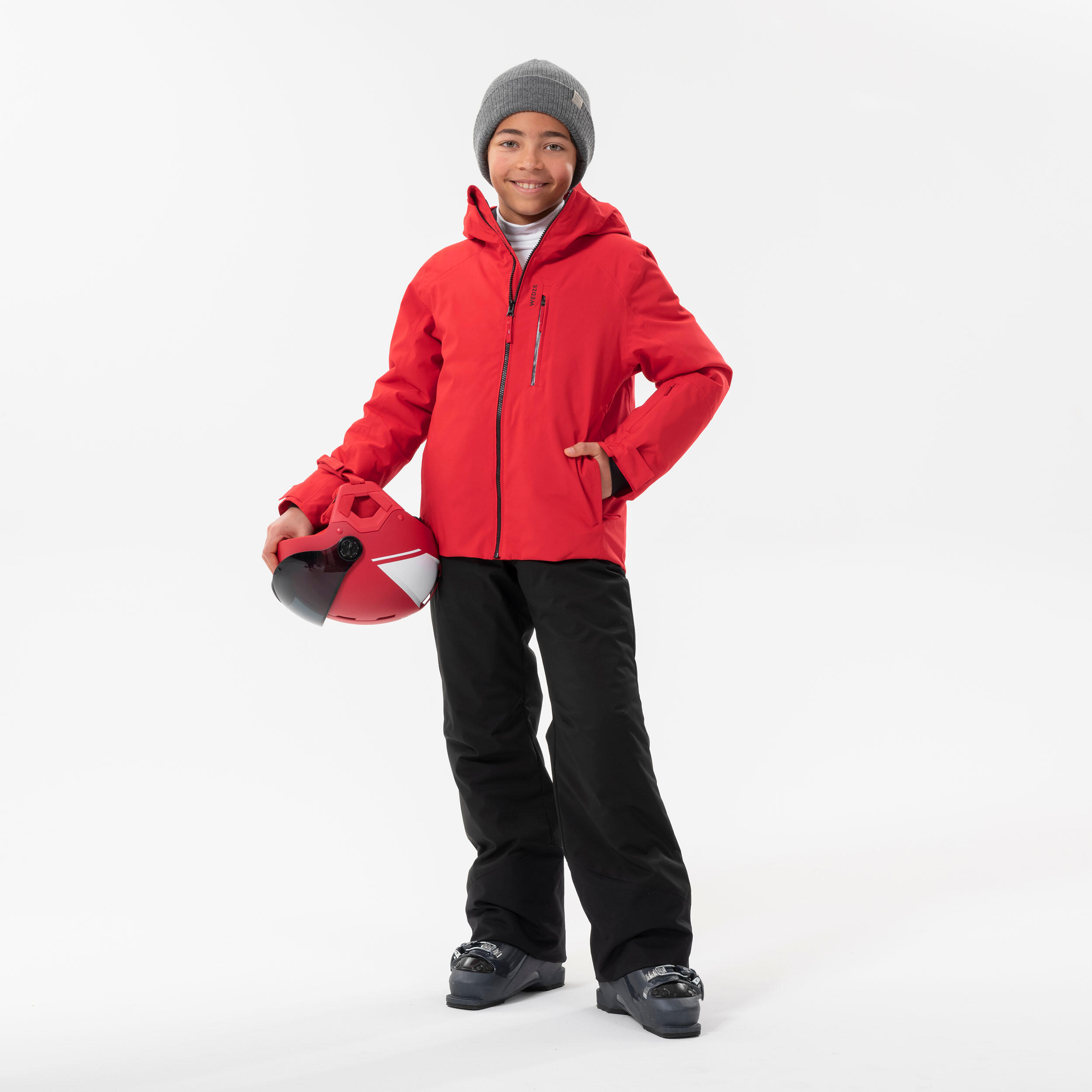 Kids' Warm and Waterproof Ski Jacket SKI500, 6-14 Years - Red