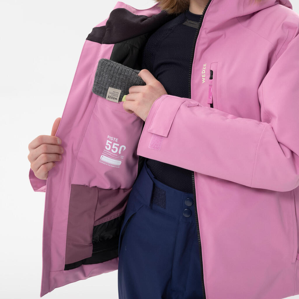 Roze dečja topla i vodootporna jakna za skijanje 550