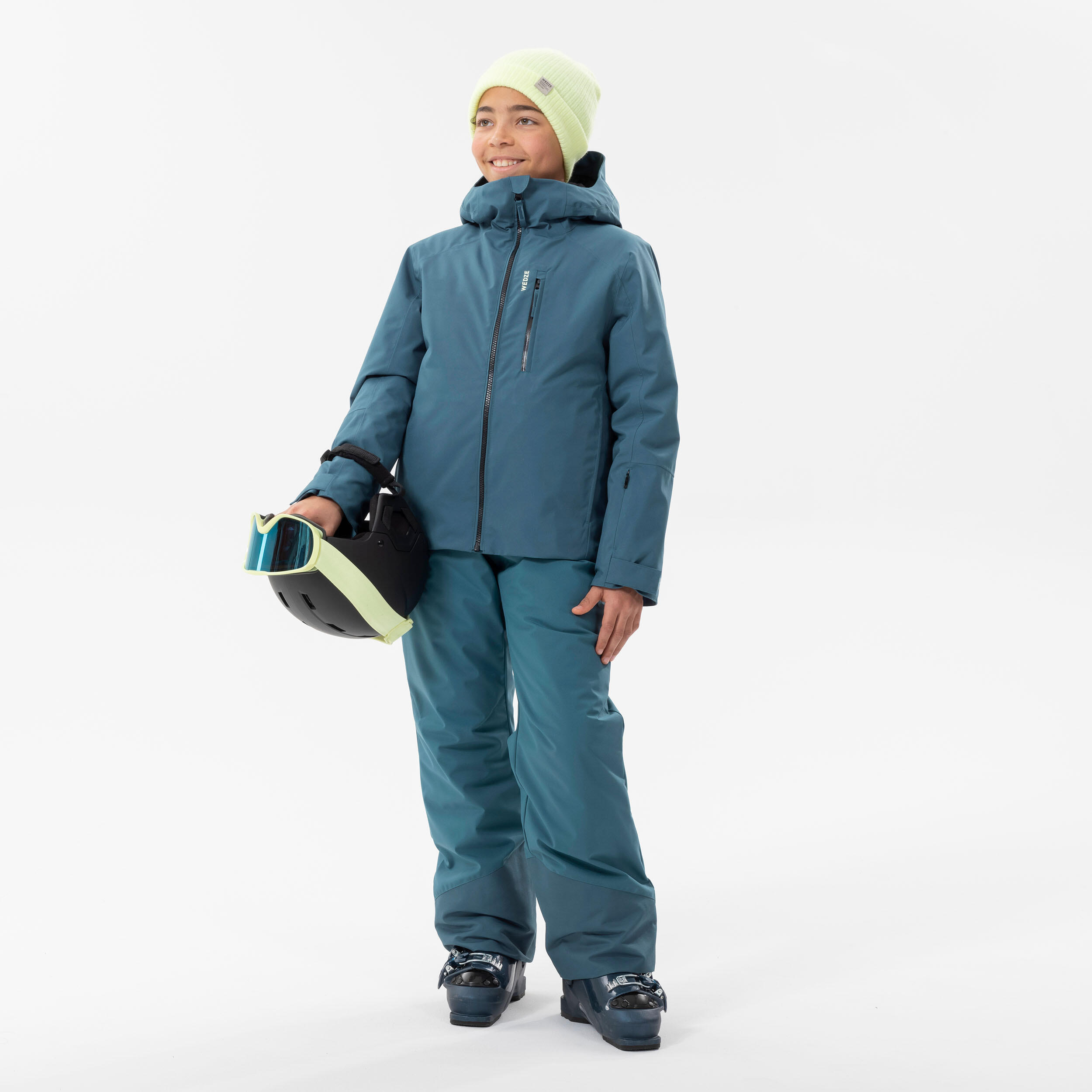 WARM, WATERPROOF CHILDREN'S SKI PANTS - 500 PNF DENIM BLUE