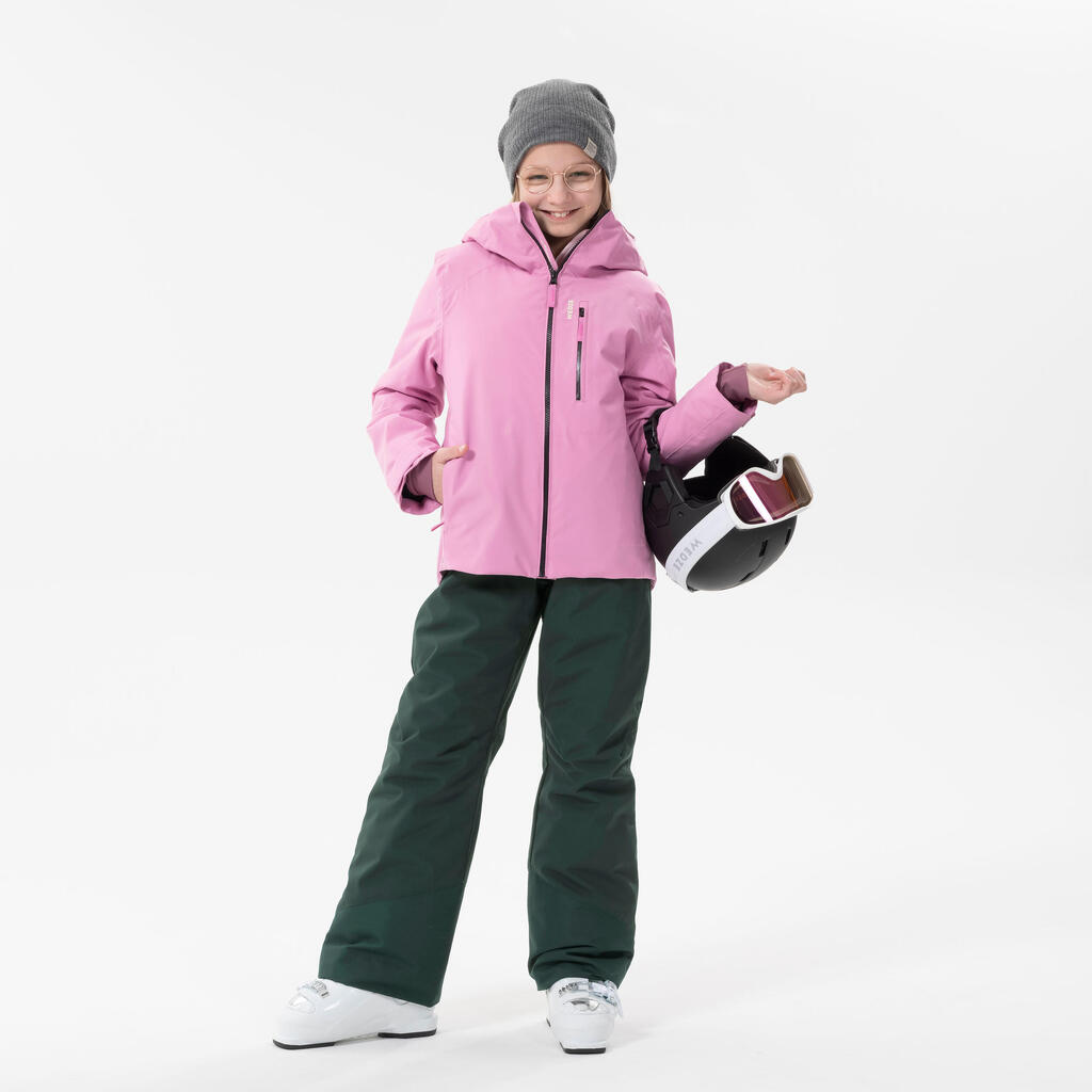 Detské lyžiarske nohavice 500 PNF s trakmi nepremokavé ružové