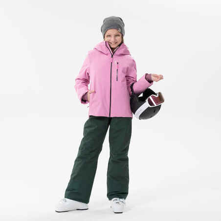 KIDS’ WARM AND WATERPROOF SKI TROUSERS  -500 PNF-GREEN PINE