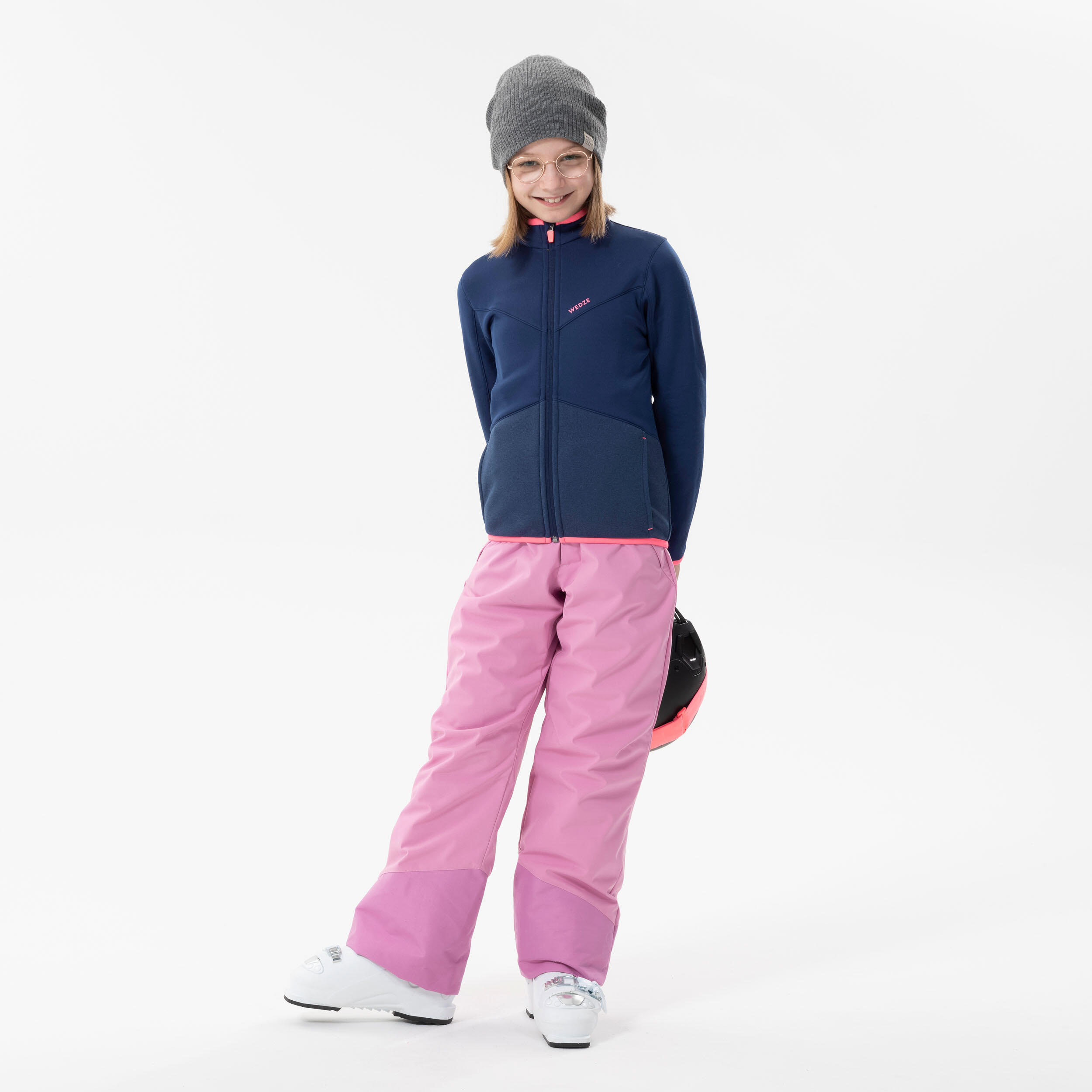 Maglia con zip da sci e snowboard per bambini, 500 blu.