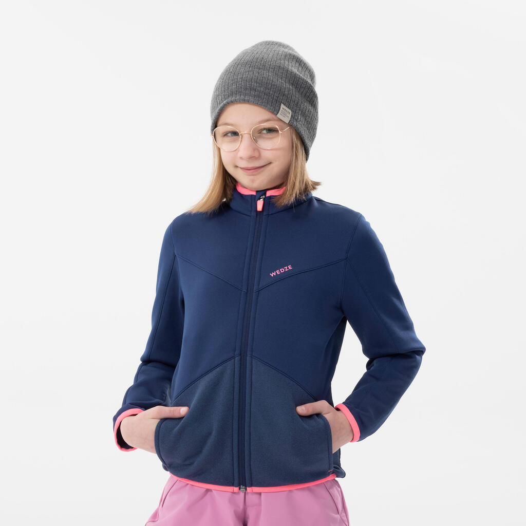 Kids’ skiing and snowboarding zip pullover 500 - Blue.