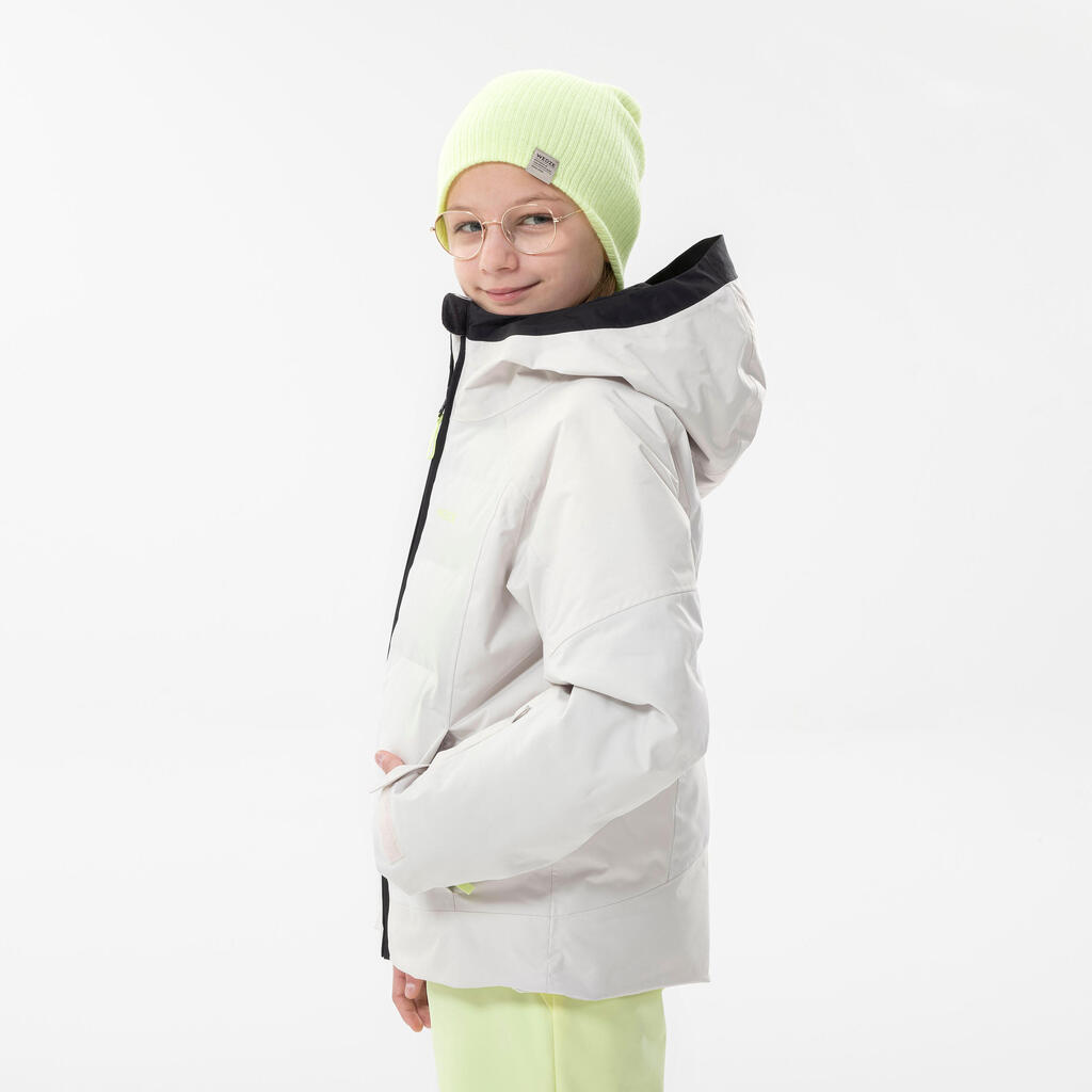 Detská lyžiarska prešívaná bunda 580 Warm veľmi hrejivá a nepremokavá béžová