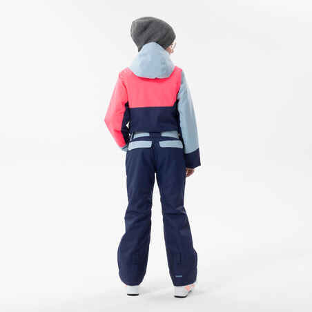 KIDS’ WARM AND WATERPROOF SKI SUIT 500 PINK AND BLUE