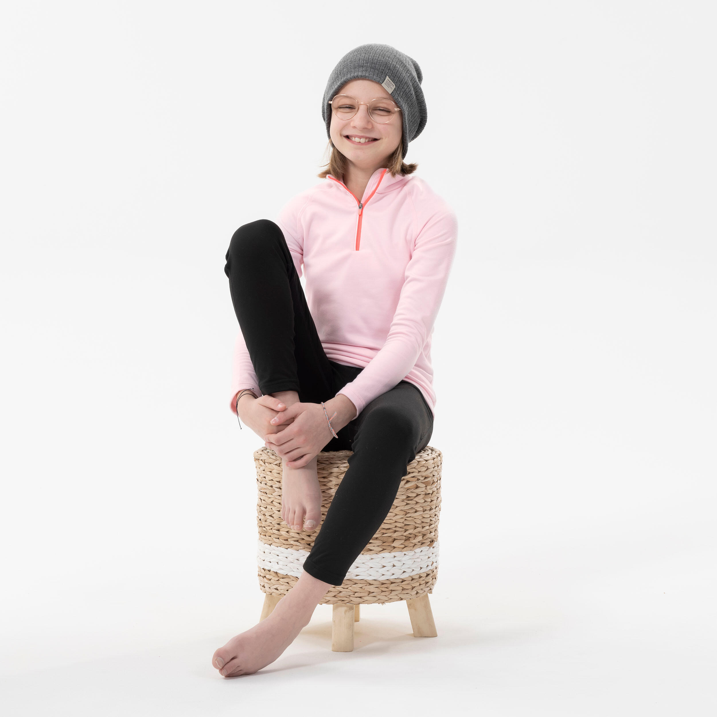 Couche de base de ski à demi-zip enfant, BL 500 Haut 3/8