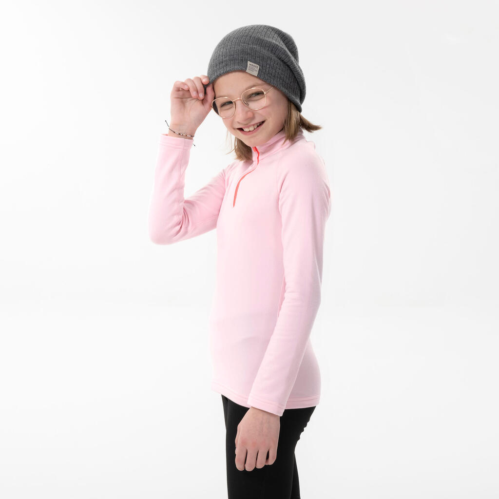 Kids’ Ski Base Layer 1/2 Zip Top - BL 500 - Pink