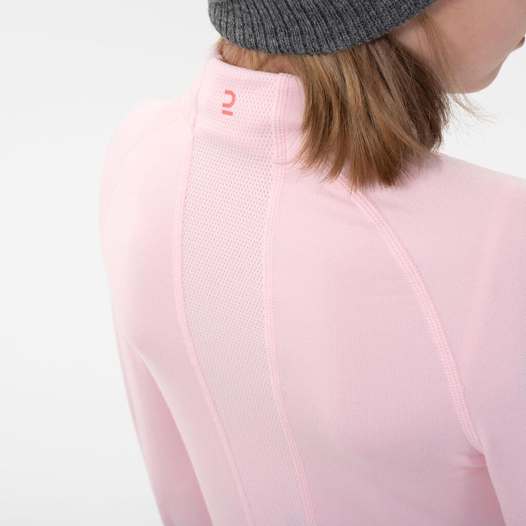 Detské lyžiarske spodné tričko BL500 1/2 zips ružové