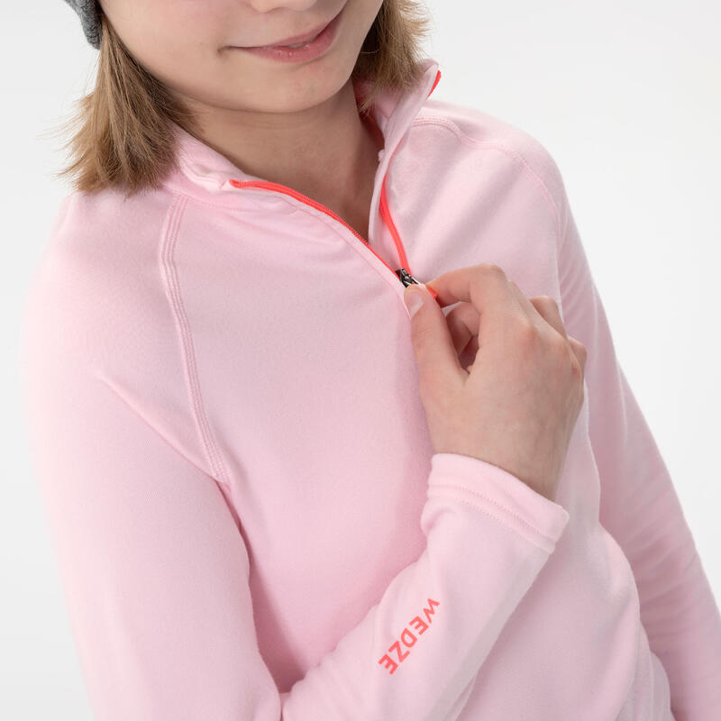 Bluză termică schi BL 500 fermoar scurt Roz Copii