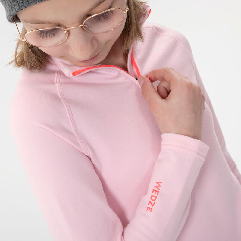 Sous-vêtement de ski enfant - BL 500 1/2 zip haut - rose