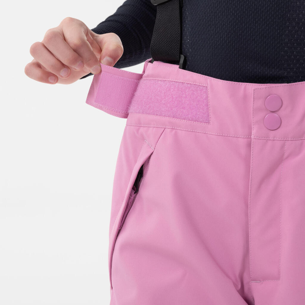 Detské lyžiarske nohavice 500 PNF s trakmi nepremokavé ružové