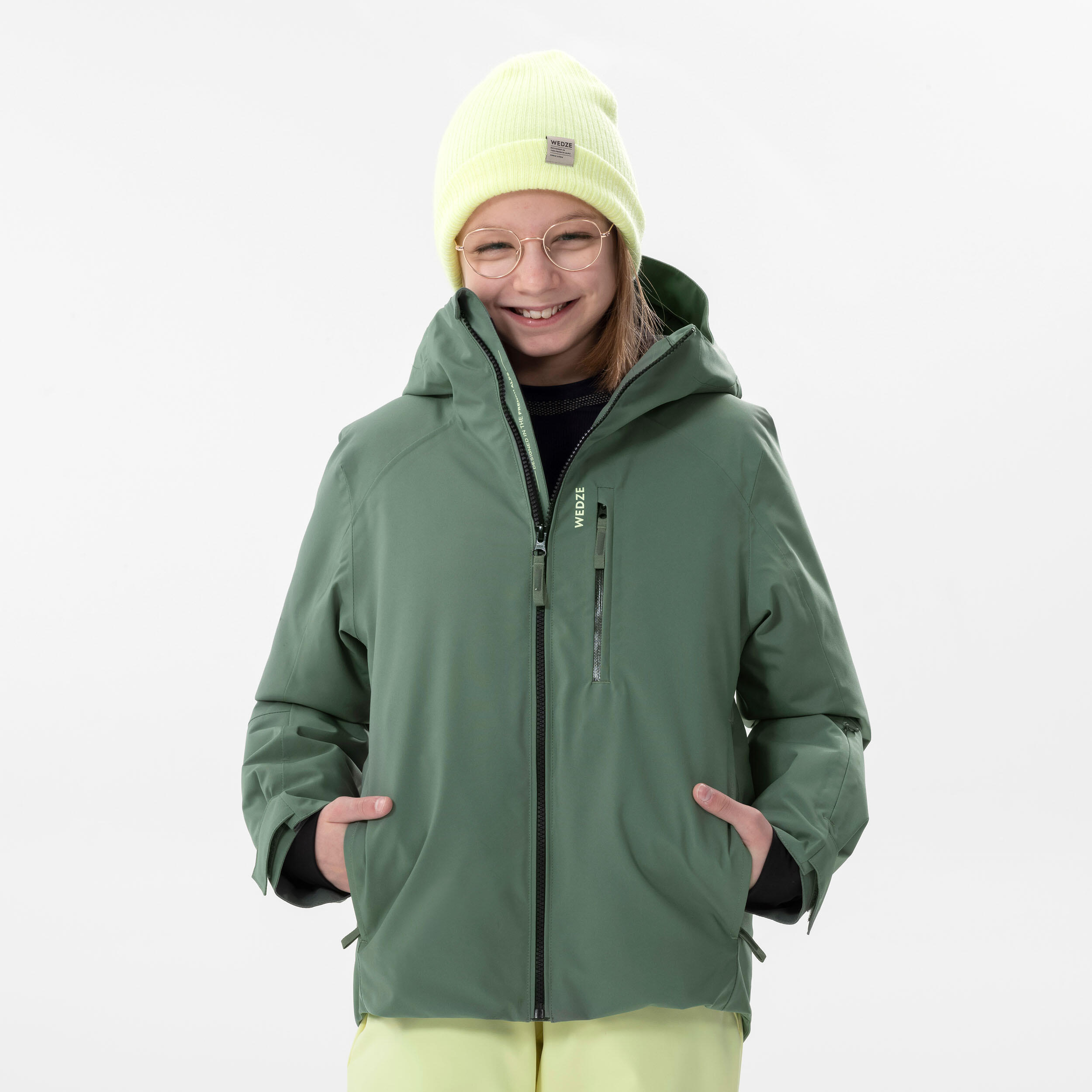 Kids Skiing Waterproof Winter Jacket 550 - Khaki