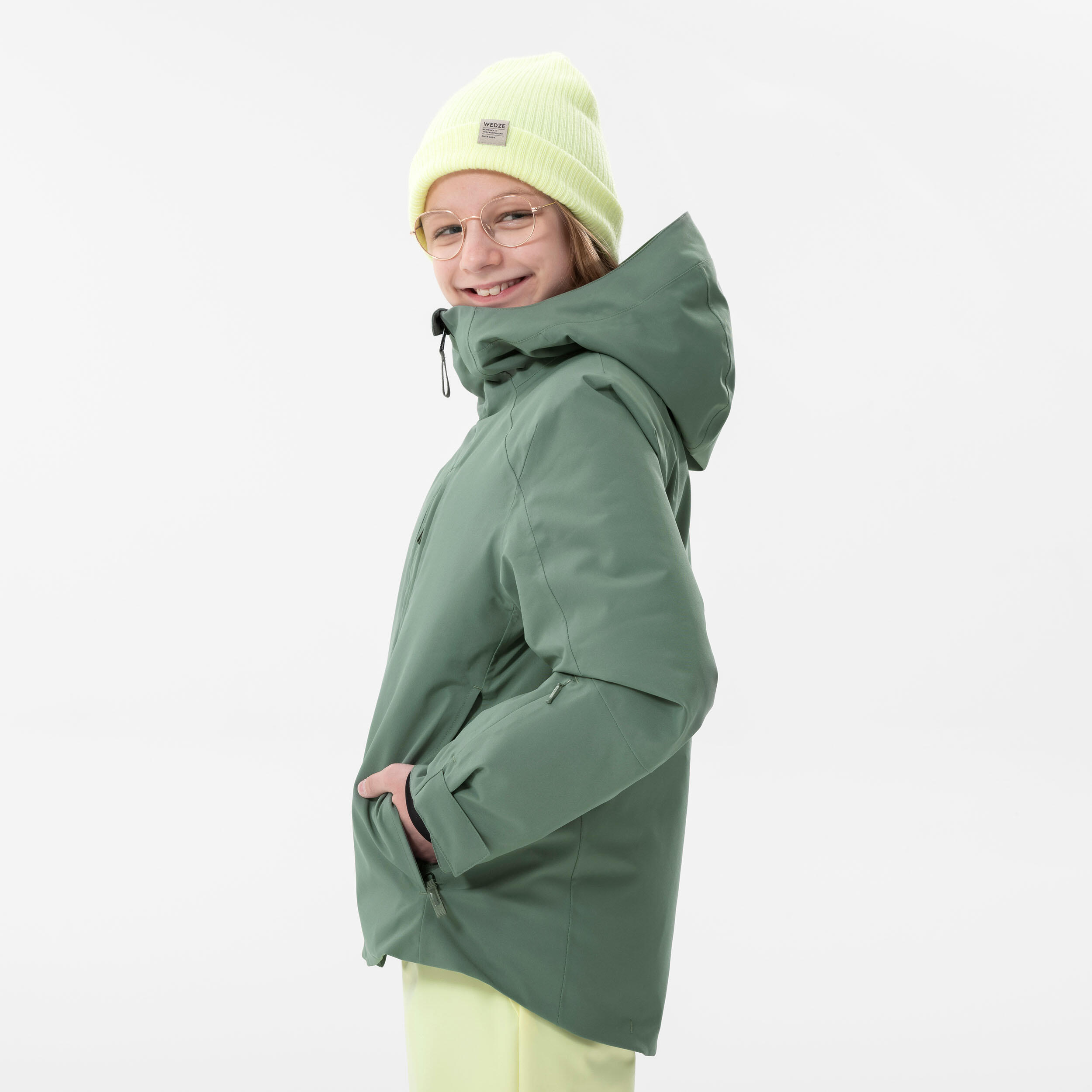 Kids Skiing Waterproof Winter Jacket 550 Khaki