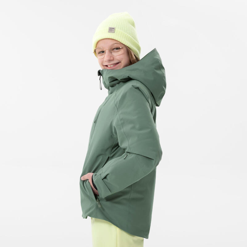 Veste de ski chaude et imperméable enfant 6-14 ans, 550 kaki