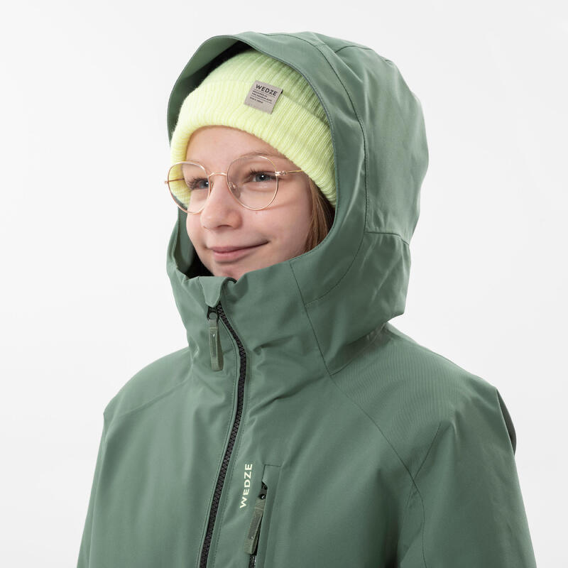 Veste de ski chaude et imperméable enfant 6-14 ans, 550 kaki