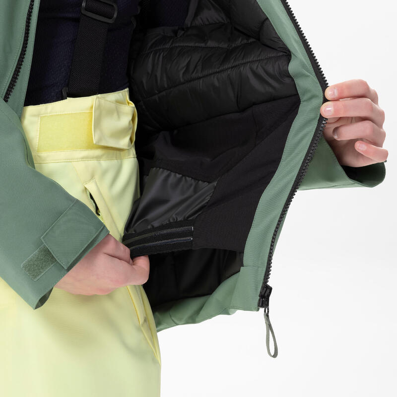 Veste de ski chaude et imperméable enfant 6-14 ans, 550 kaki