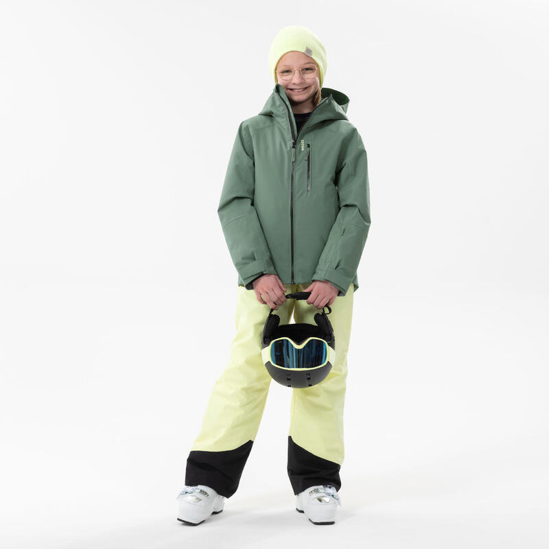 Veste de ski chaude et imperméable enfant 6-14 ans, 550 kaki