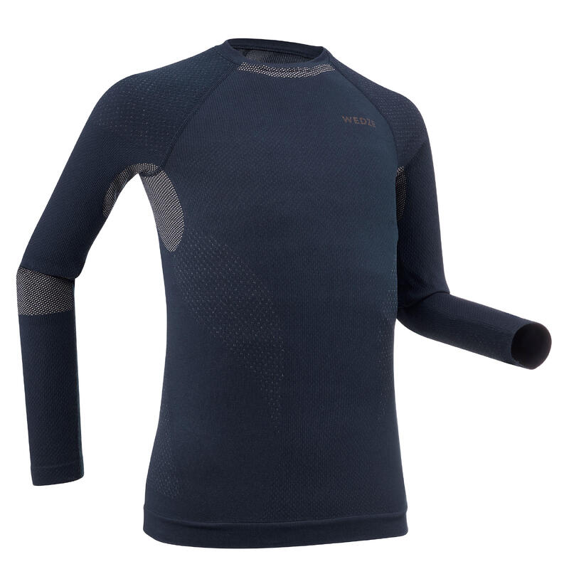 Kinderthermoshirt voor skiën BL 500 seamless blauw/zandkleur