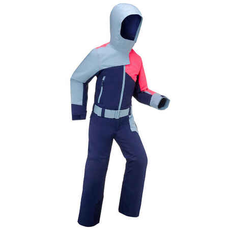 KIDS’ WARM AND WATERPROOF SKI SUIT 500 PINK AND BLUE