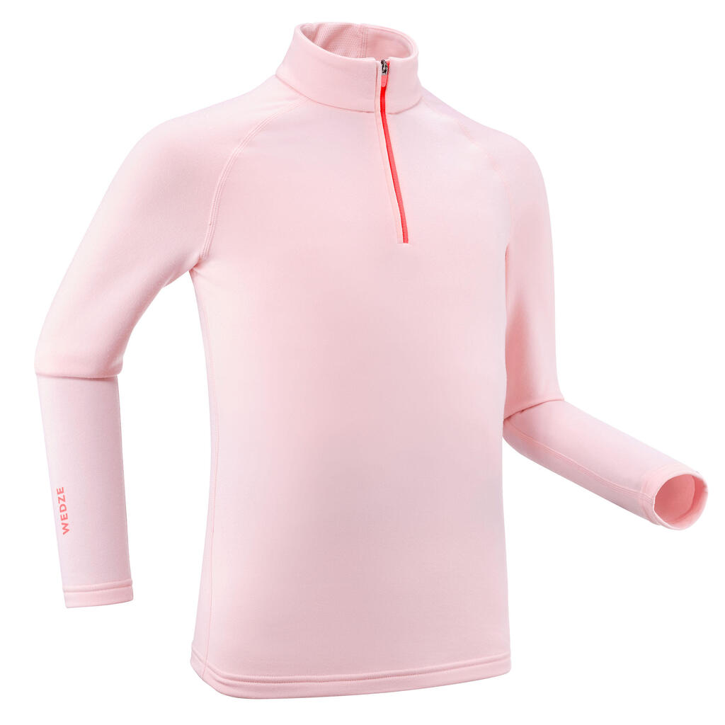 Detské lyžiarske spodné tričko BL500 1/2 zips ružové