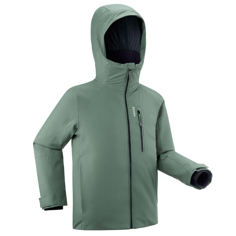 Veste de ski chaude et imperméable enfant 6-14 ans, 550 kaki