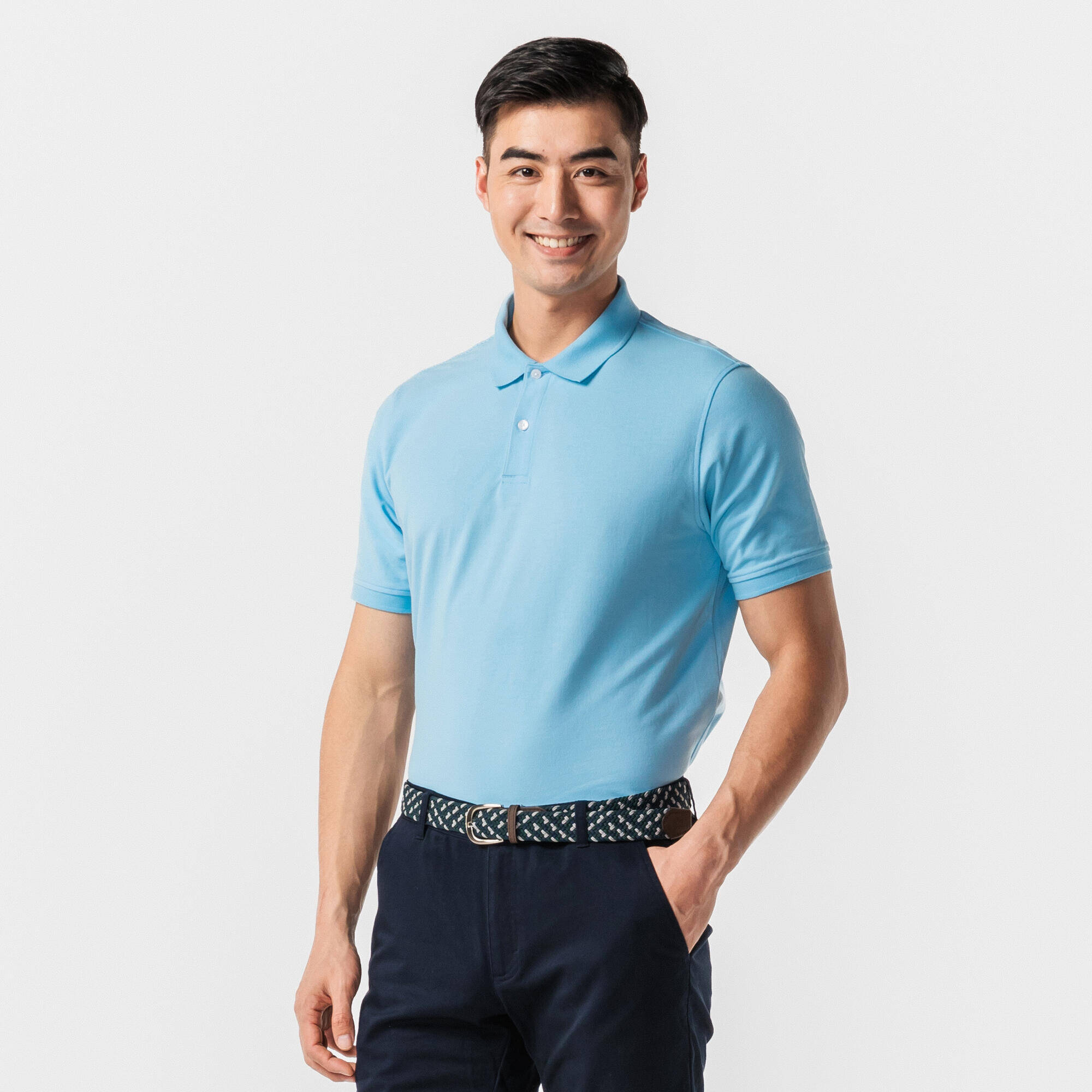 Men's golf short-sleeved polo T-shirt MW500 sky blue -  3