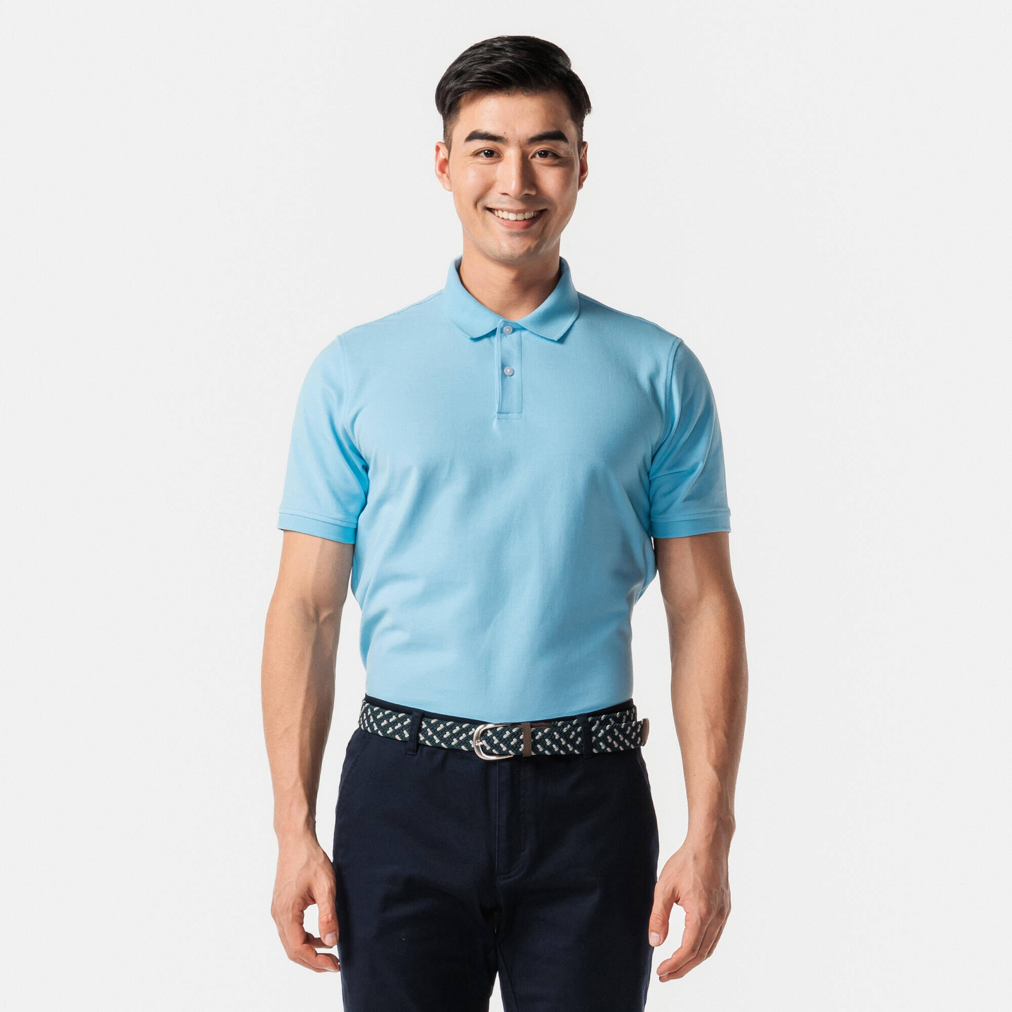 Men's golf short-sleeved polo T-shirt MW500 sky blue